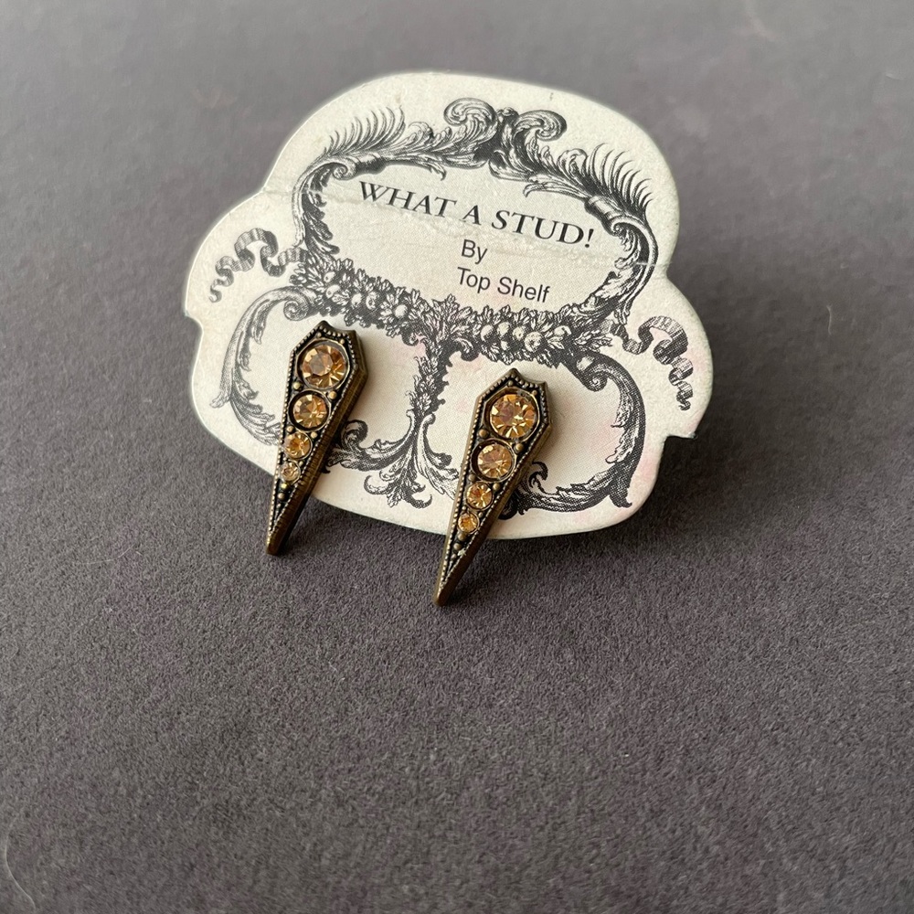 Stiletto Shaped Amber and Bronze Stud Earrings